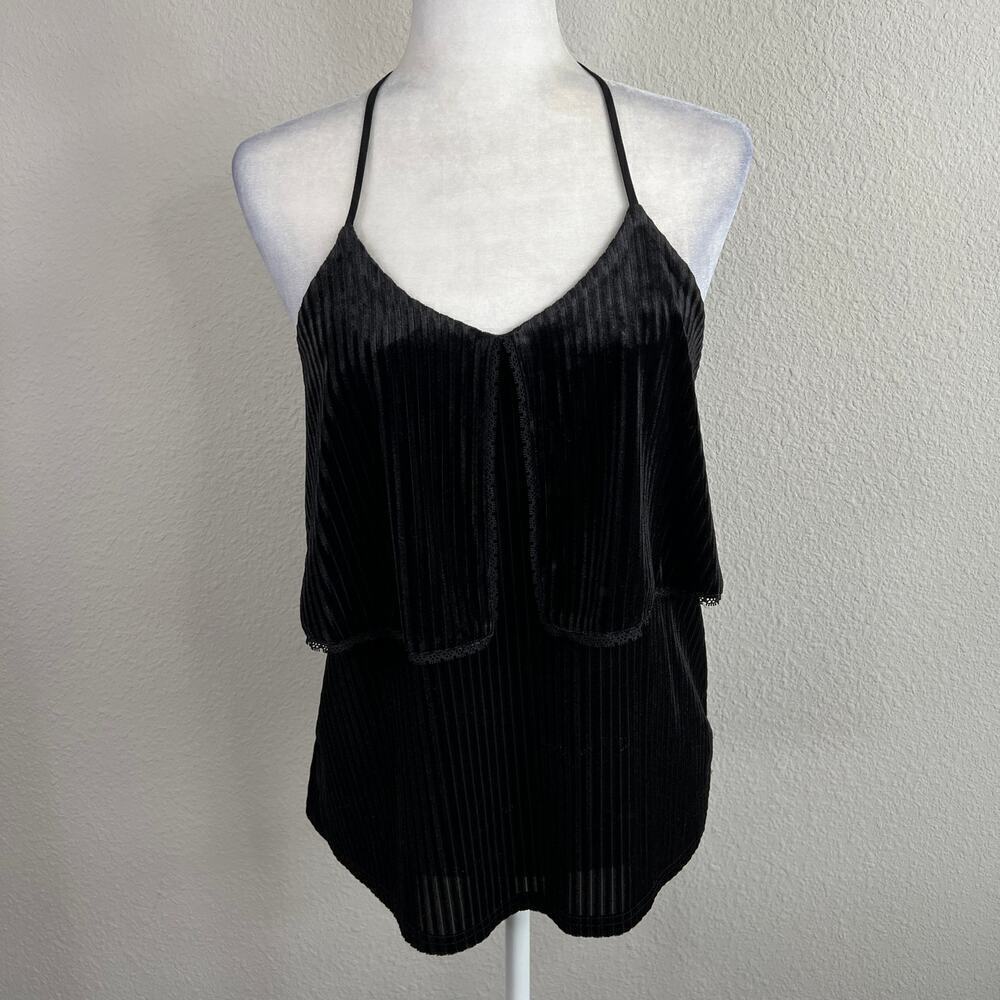 Ro & De Velvet Tank Top Women's S Black V-neck Sleeveless Camisole Dark Romance